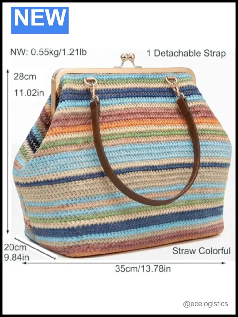 Kiss Lock Tote Handbag Underarm Shoulder Bag Clutch Purse Straw